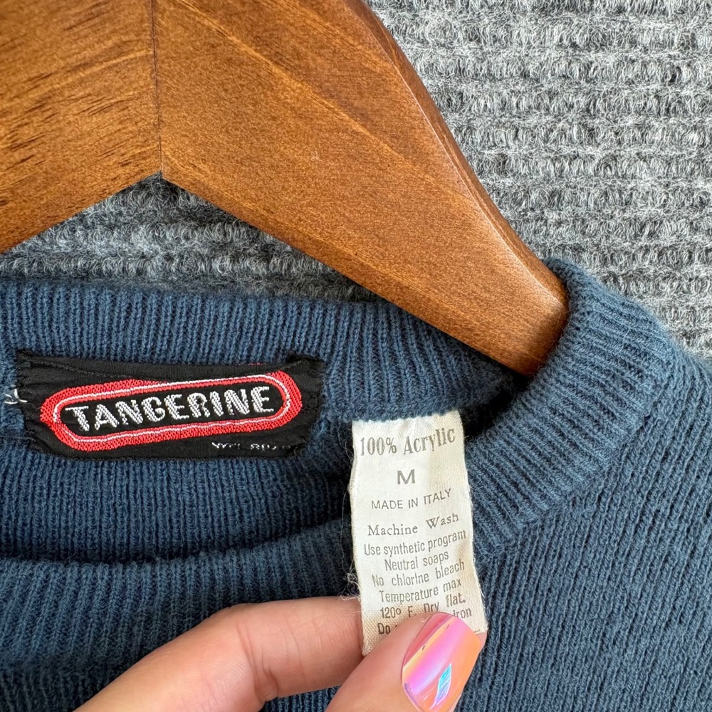 Vintage Tangerine Mens Blue Striped Crewneck Sweater Made in Italy Size M - Picture 2 of 3